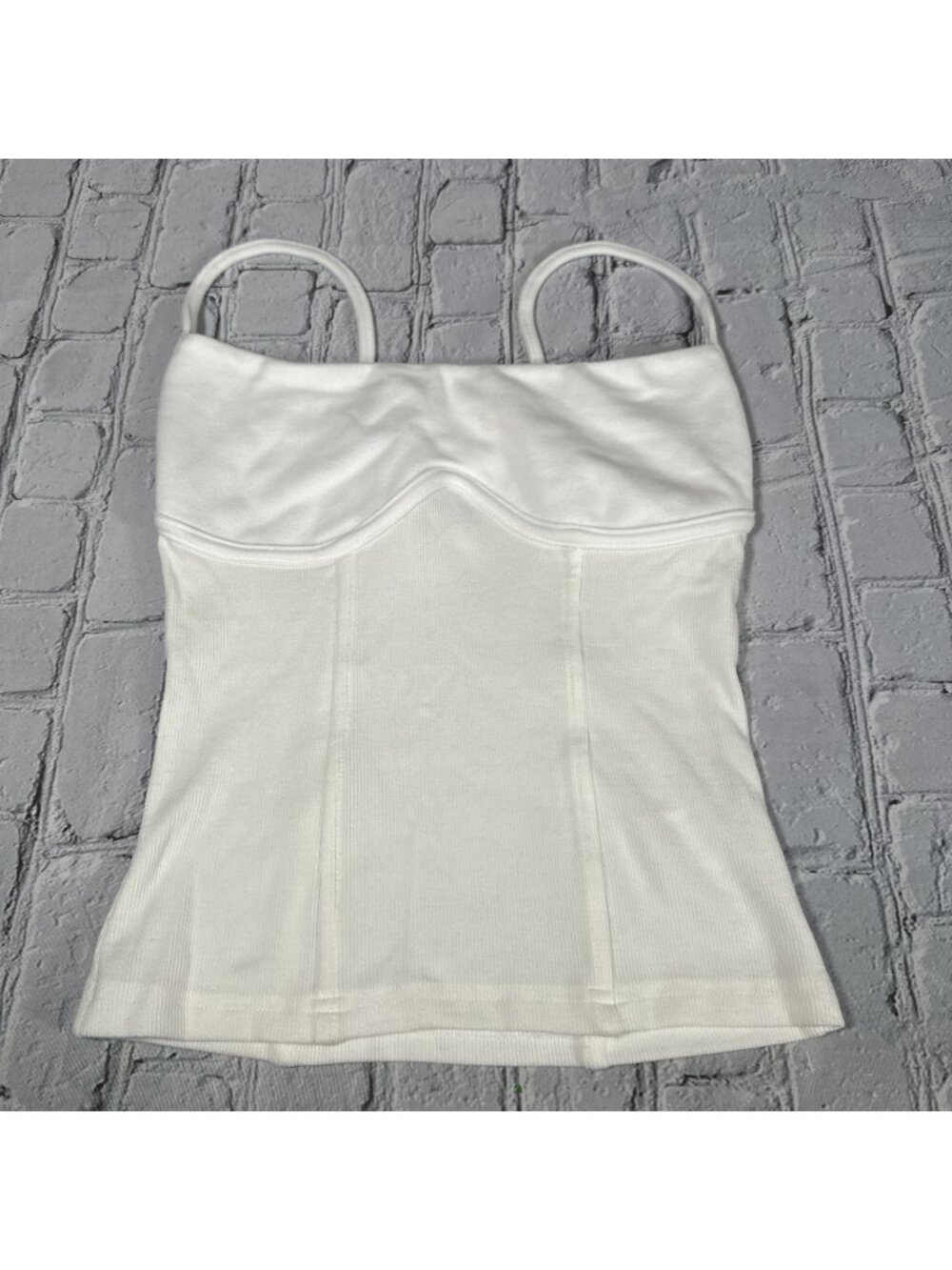 Commense White Ribbed Corset Style Cami Top Size S Minimalist Y2K Stretch